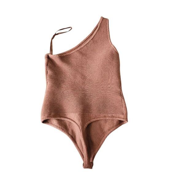 Abercrombie & Fitch One-Shoulder Ribbed Bodysuit in Brown Size XS - Picture 5 of 5